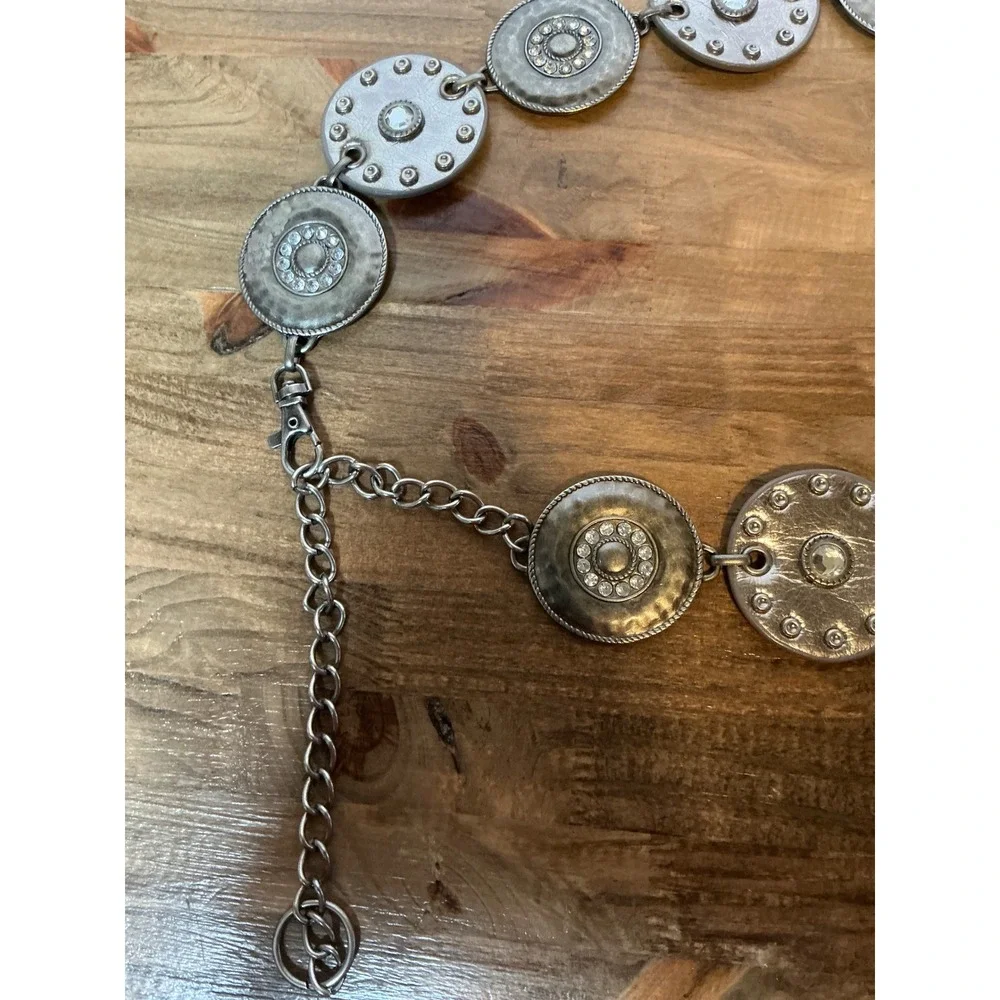 Chain Belt Women One Size Silver Medallion Rhinestone Boho Western
